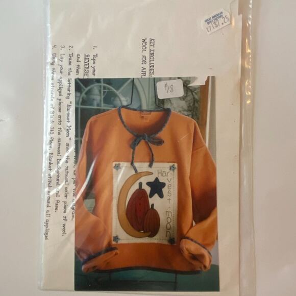 Starry Pines Pattern Harvest Moon Sweatshirt Uncut Vintage Patchwork Folkart - Picture 2 of 5